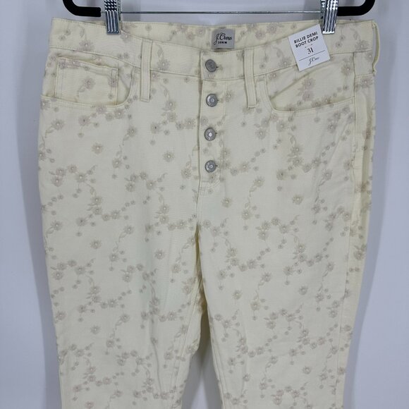 J Crew Eyelet Billie Demi Boot Crop Jeans 31 Floral High Rise Womens Cream AL874 - Picture 8 of 14